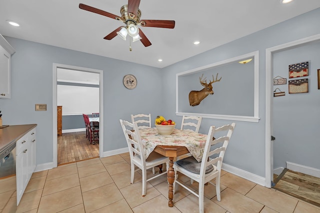 2503 Little Rock Rd, Plano, IL 60545 - dining area featuring a ceiling fan, recessed lighting, and light tile patterned flooring