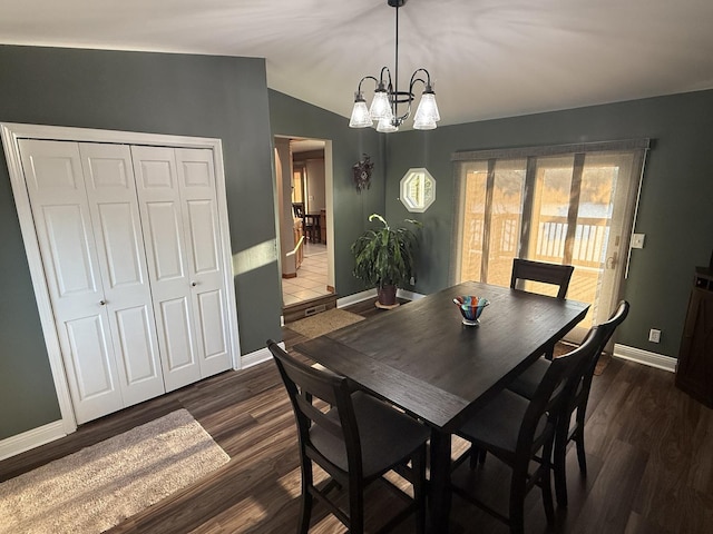 127 S Front St, Hennepin, IL 61327 - dining space featuring dark wood-style floors, a chandelier, and lofted ceiling