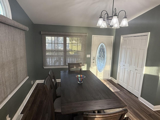 127 S Front St, Hennepin, IL 61327 - dining room with a chandelier, dark wood-style flooring, and lofted ceiling