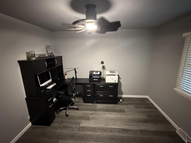 127 S Front St, Hennepin, IL 61327 - office space with ceiling fan and dark wood-type flooring