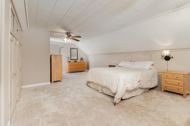 1211 Hovey Ave, Normal, IL 61761 - bedroom with light carpet, ceiling fan, and vaulted ceiling