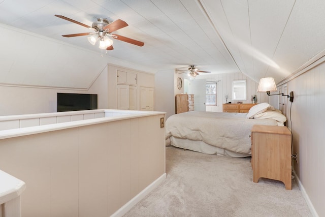 1211 Hovey Ave, Normal, IL 61761 - bedroom featuring light carpet, vaulted ceiling, and ceiling fan