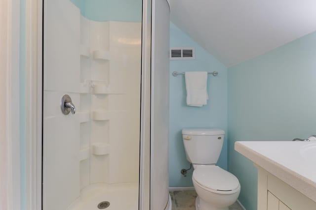 1211 Hovey Ave, Normal, IL 61761 - bathroom featuring lofted ceiling, a stall shower, and vanity