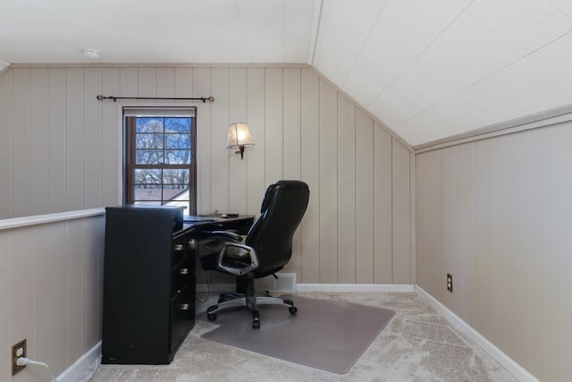 1211 Hovey Ave, Normal, IL 61761 - office featuring carpet, vaulted ceiling, and wood walls