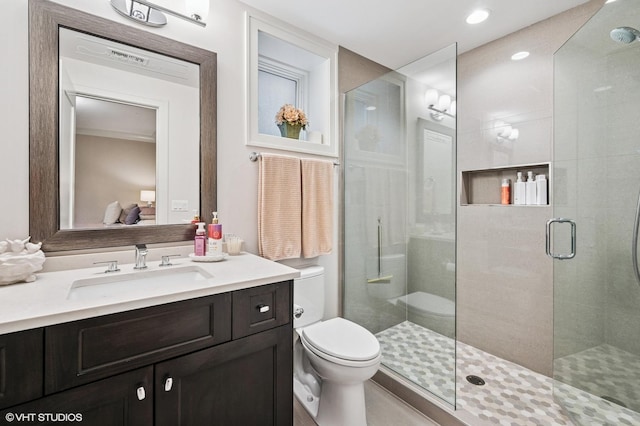4845 N Leavitt St, Chicago, IL 60625 - full bath with a shower stall, vanity, ensuite bathroom, and recessed lighting
