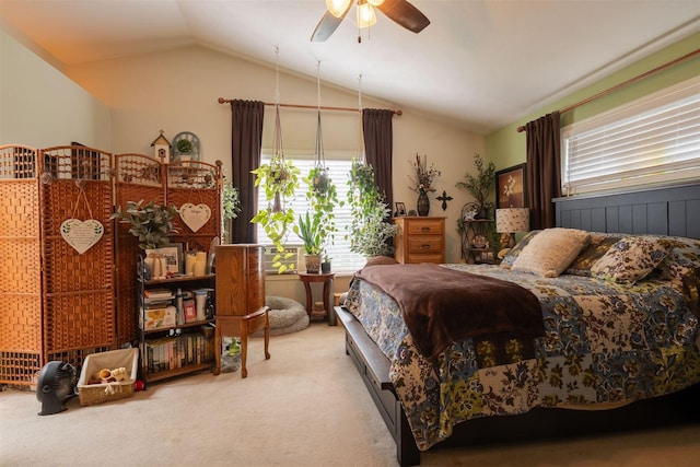 2321 Hayden Way, Normal, IL 61761 - carpeted bedroom featuring lofted ceiling, multiple windows, and ceiling fan