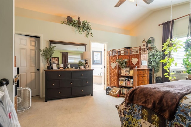2321 Hayden Way, Normal, IL 61761 - bedroom with light carpet, lofted ceiling, cooling unit, ensuite bathroom, and ceiling fan