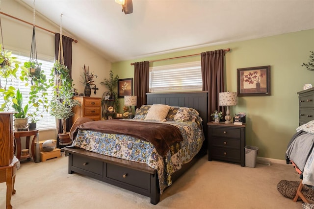 2321 Hayden Way, Normal, IL 61761 - bedroom featuring multiple windows, carpet floors, lofted ceiling, and a ceiling fan