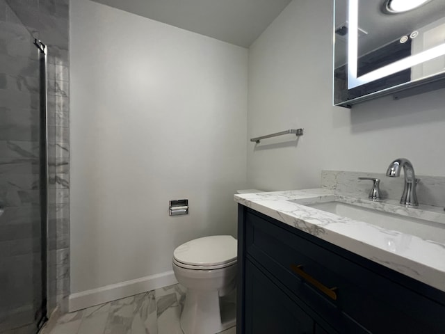 8230 N Elmwood St Unit 405, Skokie, IL 60077 - full bathroom featuring marble finish flooring, a shower stall, and vanity