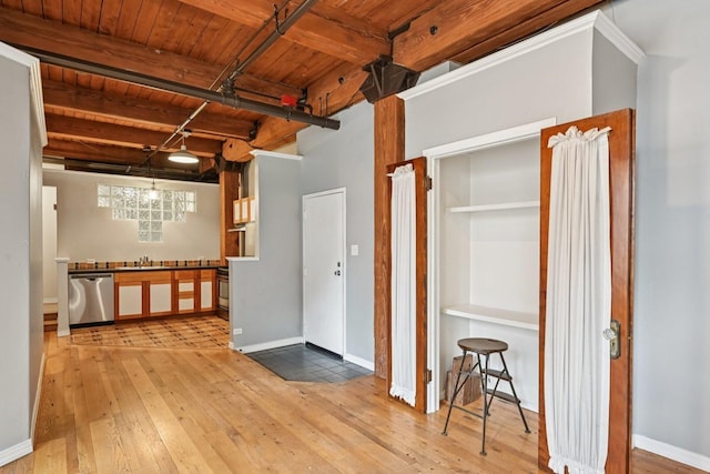 913 W Van Buren St Unit 5H, Chicago, IL 60607 - hall with a wood ceiling with exposed beams and hardwood / wood-style floors