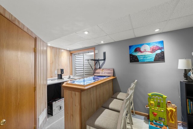 10931 Cape Cod Ln, Huntley, IL 60142 - bar featuring light colored carpet, a drop ceiling, and recessed lighting