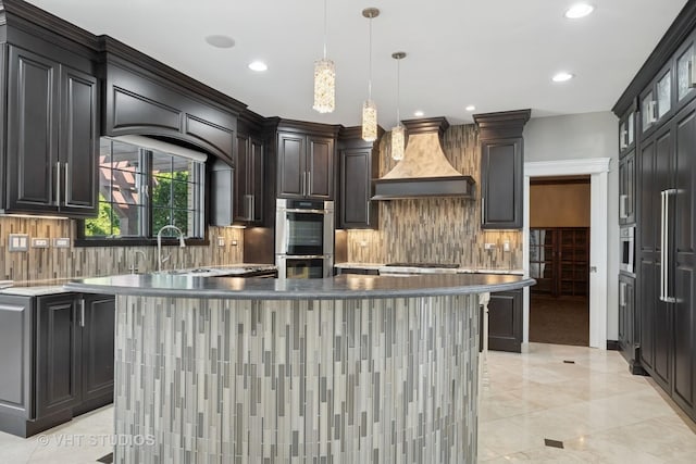22 Westlake Dr, South Barrington, IL 60010 - kitchen featuring custom range hood, stainless steel appliances, decorative backsplash, a center island, and recessed lighting