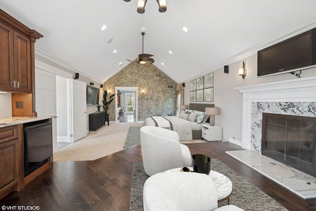 22 Westlake Dr, South Barrington, IL 60010 - living area featuring plenty of natural light, a high end fireplace, dark wood-type flooring, recessed lighting, and high vaulted ceiling