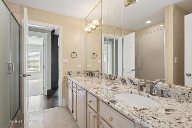 22 Westlake Dr, South Barrington, IL 60010 - full bath with double vanity, a shower stall, and recessed lighting