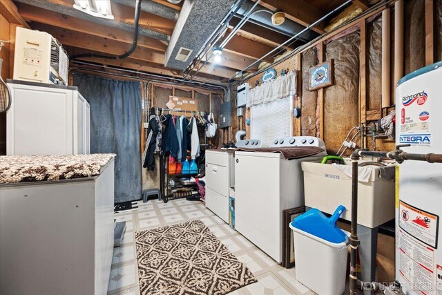 7007 W 110th St, Worth, IL 60482 - unfinished basement featuring water heater, light floors, and washer and dryer