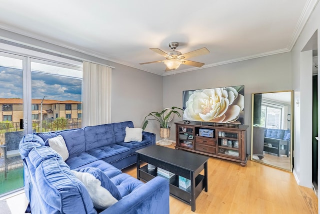 10354 Parkside Ave Unit 3A, Oak Lawn, IL 60453 - living room featuring ceiling fan, light wood finished floors, and ornamental molding