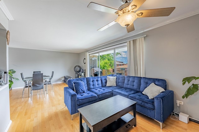 10354 Parkside Ave Unit 3A, Oak Lawn, IL 60453 - living area featuring light wood finished floors, ornamental molding, and ceiling fan