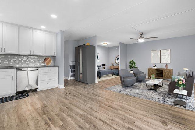 850 Des Plaines Ave Unit 405, Forest Park, IL 60130 - living area with light wood-style flooring, ceiling fan, and recessed lighting