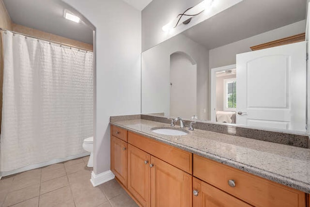 8 Willowcrest Dr, Oak Brook, IL 60523 - bathroom with vanity, tile patterned floors, and curtained shower