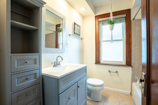 5240 W Eddy St, Chicago, IL 60641 - bathroom featuring vanity, a tub to relax in, tile patterned flooring, and a shower