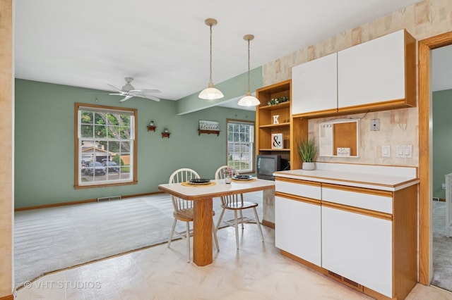 513 James Ct, Algonquin, IL 60102 - kitchen with a ceiling fan, plenty of natural light, white cabinets, and open shelves