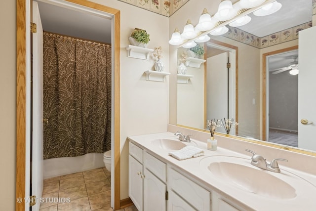513 James Ct, Algonquin, IL 60102 - full bathroom with double vanity, tile patterned floors, and ceiling fan