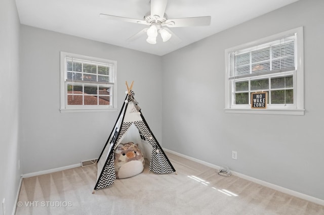 513 James Ct, Algonquin, IL 60102 - game room featuring carpet floors and ceiling fan