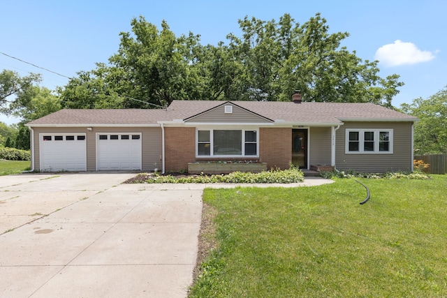 2419 Sandy Hollow Rd, Rockford, IL 61109 - ranch-style house with driveway, an attached garage, a chimney, and a shingled roof