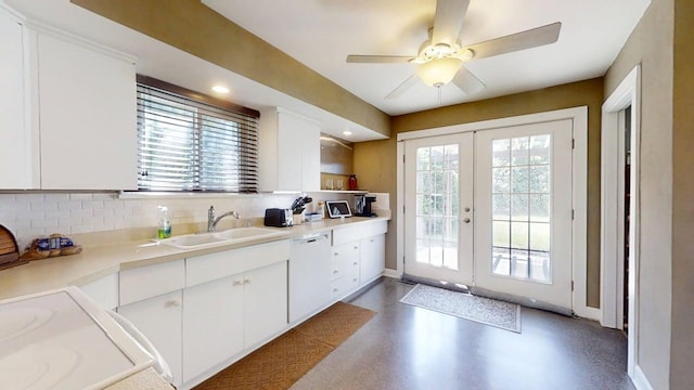 1713 Glenn Park Dr, Champaign, IL 61821 - kitchen with dishwasher, tasteful backsplash, open shelves, white cabinetry, and recessed lighting