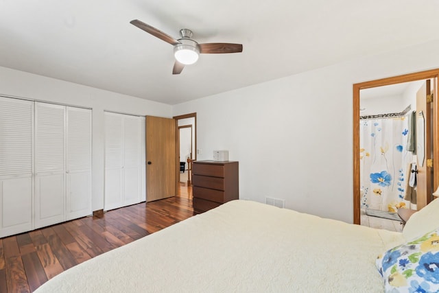 281 S Western Ave, Bartlett, IL 60103 - bedroom with two closets, wood finished floors, ceiling fan, and ensuite bathroom