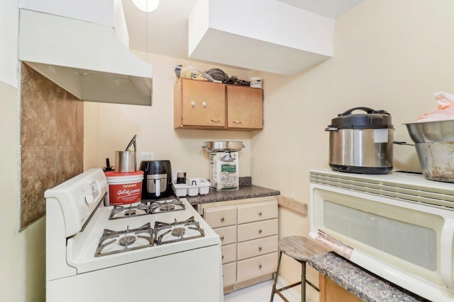712 Dante Ct, Schaumburg, IL 60193 - kitchen with white appliances, range hood, and dark countertops