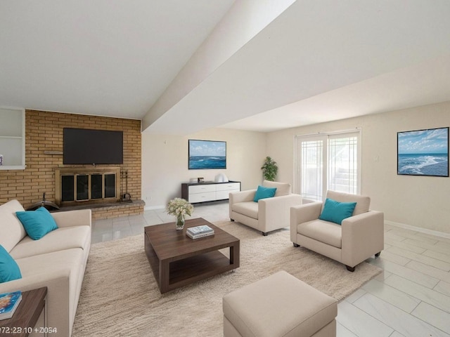 712 Dante Ct, Schaumburg, IL 60193 - living area featuring tile patterned floors and a brick fireplace