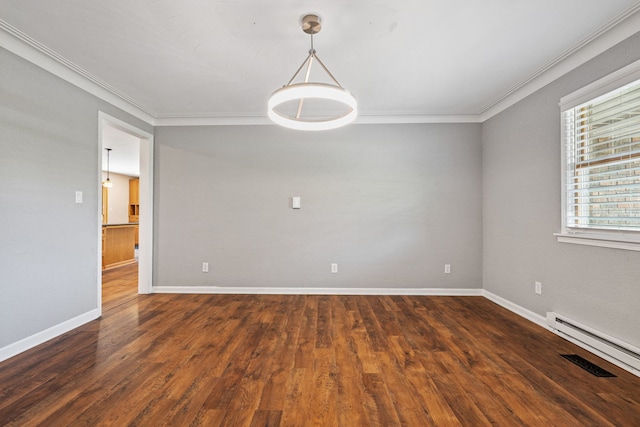 24935 S Ridge Rd, Elwood, IL 60421 - unfurnished room featuring ornamental molding, a baseboard heating unit, and wood finished floors