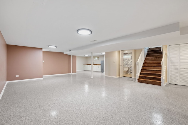 24935 S Ridge Rd, Elwood, IL 60421 - finished below grade area featuring stairway and freestanding refrigerator