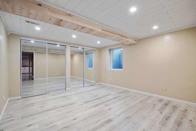 24935 S Ridge Rd, Elwood, IL 60421 - unfurnished bedroom with two closets, wood finished floors, wood ceiling, and recessed lighting