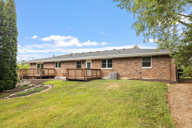24935 S Ridge Rd, Elwood, IL 60421 - back of property featuring brick siding, a lawn, and a wooden deck