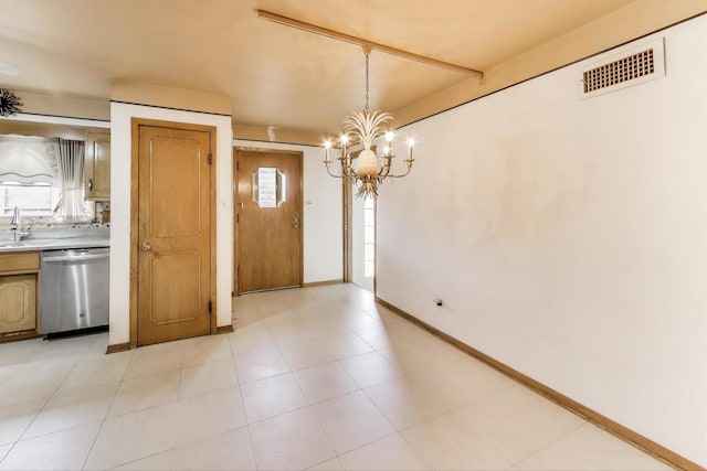 5215 S Meade Ave, Chicago, IL 60638 - unfurnished dining area with a chandelier and baseboards