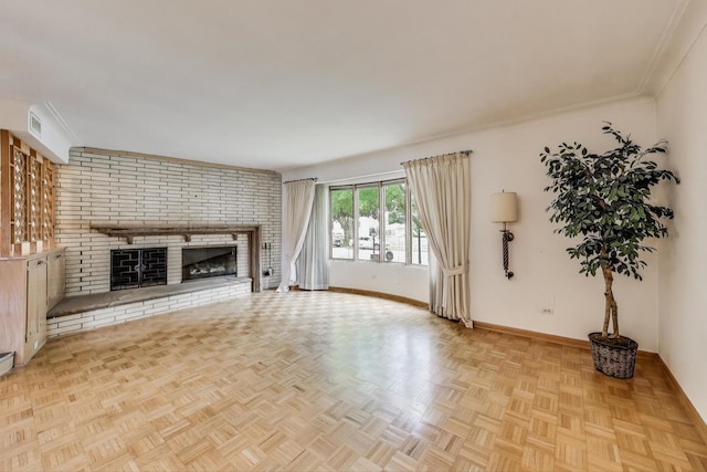 5215 S Meade Ave, Chicago, IL 60638 - unfurnished living room with baseboards and a brick fireplace