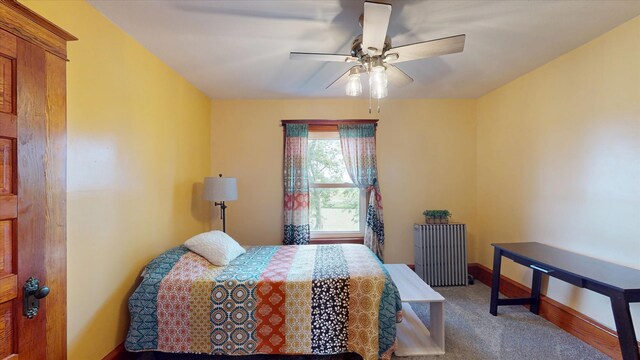 887 N 1100e Rd, Melvin, IL 60952 - bedroom with radiator heating unit, carpet flooring, and ceiling fan
