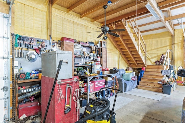 887 N 1100e Rd, Melvin, IL 60952 - garage with ceiling fan and a workshop area