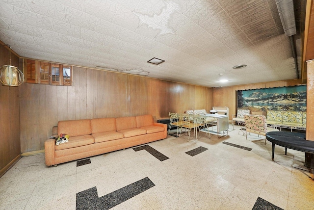5504 Oakdale Dr, Oak Lawn, IL 60453 - living area with tile patterned floors and wooden walls