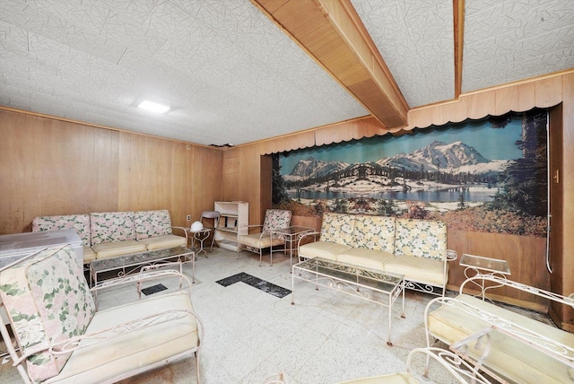 5504 Oakdale Dr, Oak Lawn, IL 60453 - living room featuring wood walls and tile patterned floors
