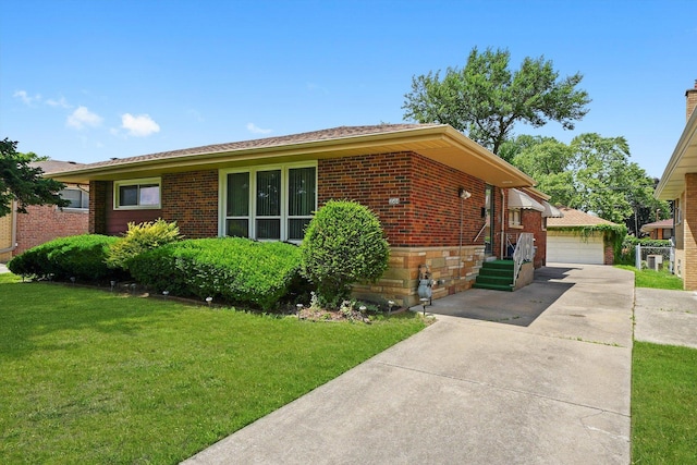 5504 Oakdale Dr, Oak Lawn, IL 60453 - view of front facade featuring brick siding, a front lawn, an outdoor structure, and a detached garage