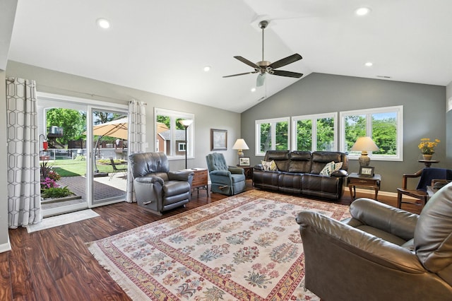 2S624 Gray Ave, Lombard, IL 60148 - living area with a ceiling fan, wood finished floors, recessed lighting, and high vaulted ceiling