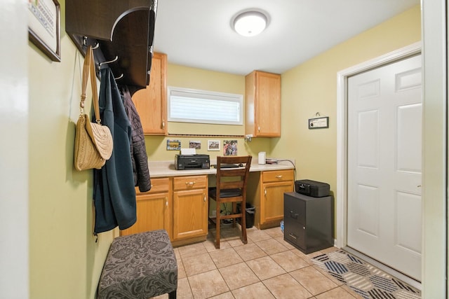 2S624 Gray Ave, Lombard, IL 60148 - kitchen with light countertops, built in study area, and light tile patterned flooring