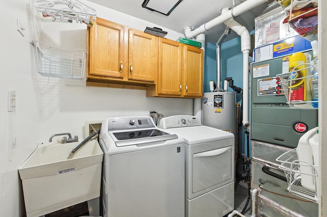 2S624 Gray Ave, Lombard, IL 60148 - laundry room with cabinet space, washer and dryer, water heater, and heating unit