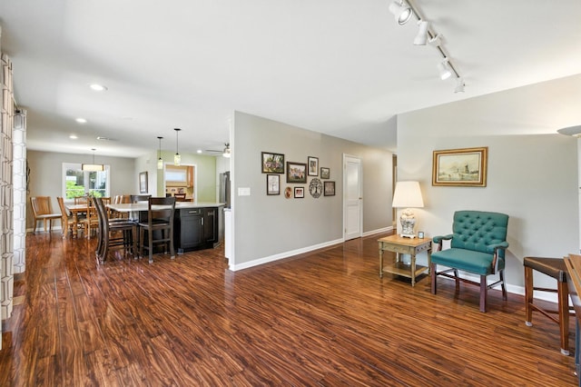 2S624 Gray Ave, Lombard, IL 60148 - sitting room featuring rail lighting, dark wood-style flooring, ceiling fan, and recessed lighting