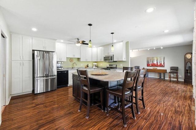 2S624 Gray Ave, Lombard, IL 60148 - dining area with dark wood-style floors, a ceiling fan, and recessed lighting