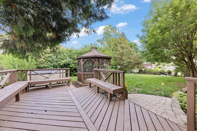787 Bluejay Cir, Elk Grove Village, IL 60007 - wooden terrace featuring a gazebo and a lawn