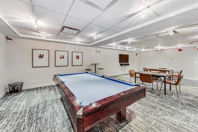 30 E Huron St Unit 2602, Chicago, IL 60611 - recreation room with carpet flooring, a drop ceiling, and billiards table
